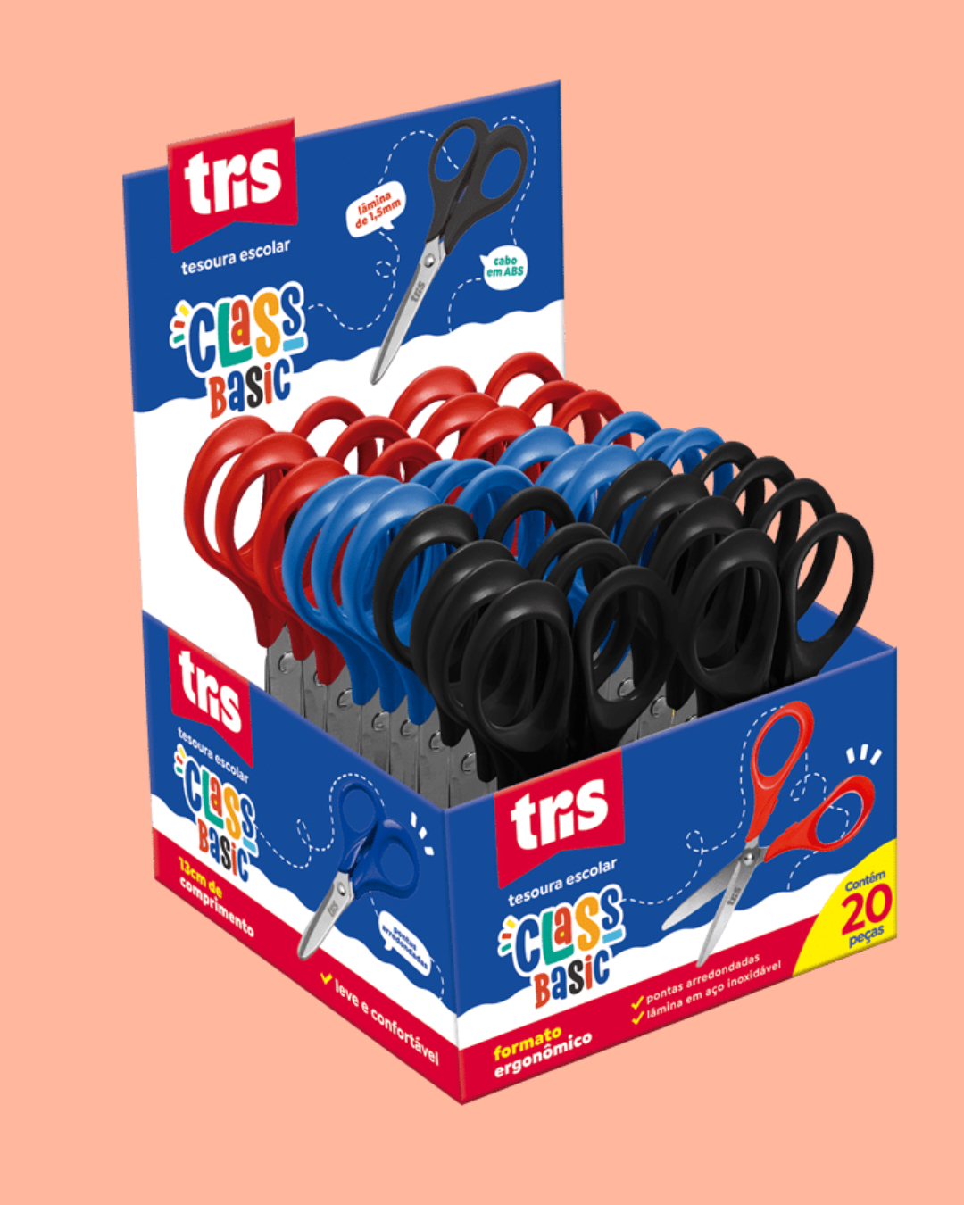 Tesoura Escolar Tris Class Pastel 13 Cm 30 Unidades
